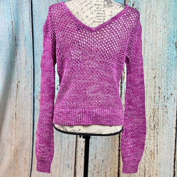 Anthropologie Splendid NWT Lilac Purple Open Fishnet Sweater - Picture 11 of 11